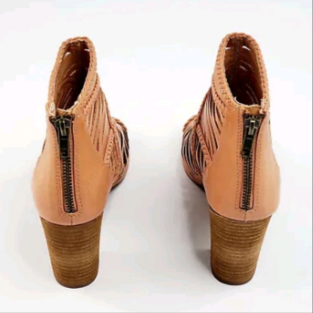 Leather Heeled Booties Braided Open Toe 'Not Rated' Back Zip Women's Size 6 - Picture 3 of 11